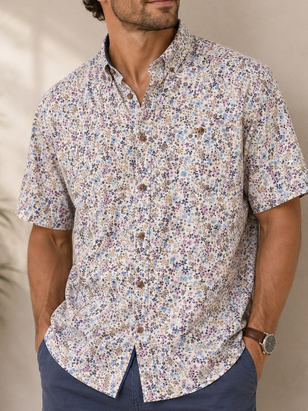 Distortion Mens Floral Button Up Short Sleeve Shirt Size 2XL